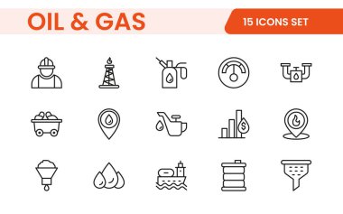 Petrol Sanayi Hattı Simgeleri. Benzin istasyonu, petrol fabrikaları, ulaşım ve daha fazlası gibi Iconlar içermektedir. satır simgesi seti.