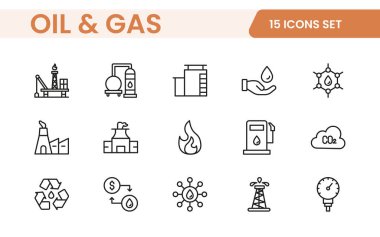 Petrol Sanayi Hattı Simgeleri. Benzin istasyonu, petrol fabrikaları, ulaşım ve daha fazlası gibi Iconlar içermektedir. satır simgesi seti.