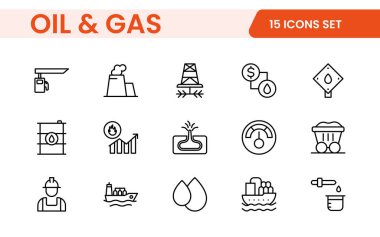 Petrol Sanayi Hattı Simgeleri. Benzin istasyonu, petrol fabrikaları, ulaşım ve daha fazlası gibi Iconlar içermektedir. satır simgesi seti.