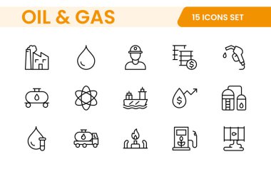Petrol Sanayi Hattı Simgeleri. Benzin istasyonu, petrol fabrikaları, ulaşım ve daha fazlası gibi Iconlar içermektedir. satır simgesi seti.
