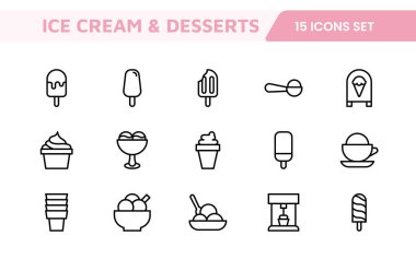 Delicious Ice Cream and Desserts Icons: A Sweet Collection for Menu Design, Recipe Apps, Bakery Projects, and Dessert Shops with Creative, Mouth-Watering Visuals clipart