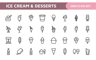 Delicious Ice Cream and Desserts Icons: A Sweet Collection for Menu Design, Recipe Apps, Bakery Projects, and Dessert Shops with Creative, Mouth-Watering Visuals clipart