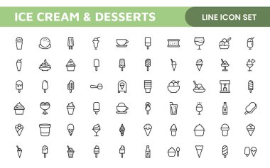 Delicious Ice Cream and Desserts Icons: A Sweet Collection for Menu Design, Recipe Apps, Bakery Projects, and Dessert Shops with Creative, Mouth-Watering Visuals clipart