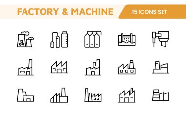 Fabrika ve Makine Simgeleri Koleksiyonu: Endüstriyel Tasarım, Üretim Çalışanları, Makineler, Fabrika Yönetimi ve Mühendislik Çözümleri İçin Çok Yönlü Seti.
