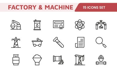 Factory and Machine Icons Collection. A Versatile Set for Industrial Design, Production Workflows, Machinery, Factory Management, and Engineering Solutions. clipart