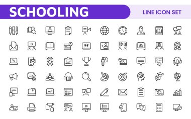 Eğitim çizgisi simgeleri koleksiyonu. Büyük UI simgesi düz dizayn edildi. İnce taslak simgeler paketi. İnce çizgi simgeleri, akademik konular ve eğitim. Taslak sembol koleksiyonu.