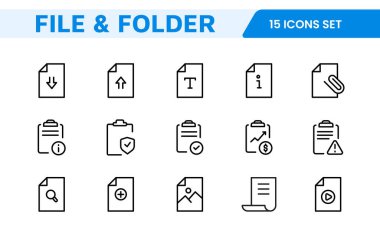 Document Management Icon Set. Streamlined icons for organizing, storing, and sharing files, perfect for productivity apps, cloud storage, and business workflows. clipart