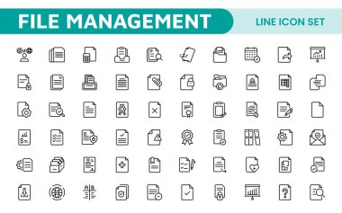 Document Management Icon Set. Streamlined icons for organizing, storing, and sharing files, perfect for productivity apps, cloud storage, and business workflows. clipart