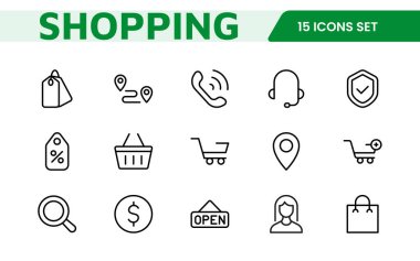 Alışveriş Simgesi Seti. E-ticaret platformlarını geliştirmek için canlı ve çekici simgeler, ürün listeleri, araba yönetimi ve çevrimiçi alışveriş deneyimini yükseltmek için çıkış süreçleri için mükemmel.