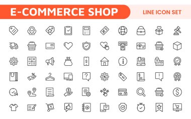 Alışveriş Simgesi Seti. E-ticaret platformlarını geliştirmek için canlı ve çekici simgeler, ürün listeleri, araba yönetimi ve çevrimiçi alışveriş deneyimini yükseltmek için çıkış süreçleri için mükemmel.