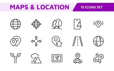 Harita Simgesi Ayarlandı. Kullanıcı deneyimini geliştirmek ve dünyayı daha sezgisel ve eğlenceli hale getirmek için tasarlanmış navigasyon, konum hizmetleri ve seyahat uygulamaları için çok yönlü ve çekici simgeler.