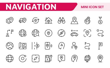 Maps Icon Set. Versatile and visually appealing icons for navigation, location services, and travel apps, designed to enhance user experience and make exploring the world more intuitive and enjoyable. clipart