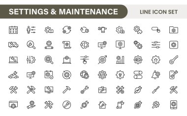 Ayarlar ve Bakım Simgesi Ayarları. Kullanıcı arayüzleri için parlak ve işlevsel simgeler, ayarlar, güncellemeler ve bakım için sezgisel navigasyon ile uygulamaları ve web sitelerini geliştirmek için mükemmel.