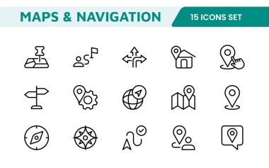 Harita Simgesi Ayarlandı. Kullanıcı deneyimini geliştirmek ve dünyayı daha sezgisel ve eğlenceli hale getirmek için tasarlanmış navigasyon, konum hizmetleri ve seyahat uygulamaları için çok yönlü ve çekici simgeler.