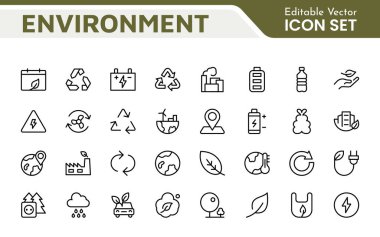 Ortam Simgesi Ayarlandı. Sürdürülebilirlik ve çevre dostu, çevresel farkındalık ve koruma çabalarını destekleyen canlı bir ikon koleksiyonu.