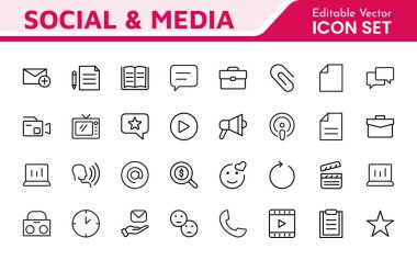 Ortam Simgesi Ayarlandı. Medya endüstrisi için tasarlanmış, haber platformlarını, eğlence uygulamalarını ve dijital pazarlama materyallerini geliştirmek için mükemmel bir ikon koleksiyonu..