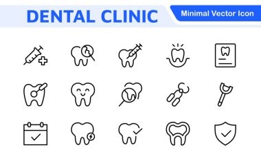 Diş Simgesi Ayarlandı. Diş muayeneleri için canlı ve profesyonel ikonların kapsamlı bir koleksiyonu, hasta iletişimi için mükemmel bir oral sağlık farkındalığı..