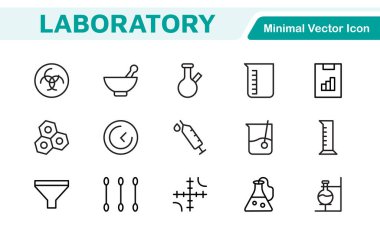 Laboratuvar Simgesi Ayarlandı. Profesyonelliği ve yeniliği iletmek için bilimsel araştırma, deney ve araştırma sunumları için titizlikle tasarlanmış bir ikon koleksiyonu..