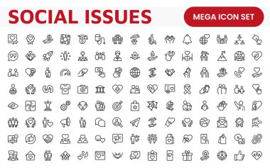 Social Issues Icon Set. Thought-provoking and impactful icons designed to raise awareness and promote engagement, perfect for enhancing campaigns, websites, and educational materials. clipart