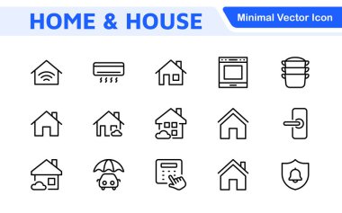 Ev Simgesi Ayarlandı. Konfor ve yaşam tarzını somutlaştıran, emlak uygulamalarını, ev geliştirme projelerini ve web sitelerini geliştirmek için mükemmel bir ikon koleksiyonu..