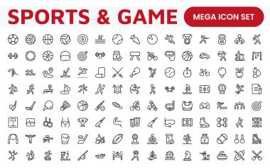 Spor Simgesi Seti. Çeşitli spor ve aktiviteleri temsil eden dinamik bir ikon koleksiyonu, uygulamaları, web sitelerini ve pazarlama materyallerini geliştirmek için mükemmel.