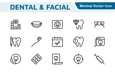 Diş Simgesi Ayarlandı. Diş muayeneleri için canlı ve profesyonel ikonların kapsamlı bir koleksiyonu, hasta iletişimi için mükemmel bir oral sağlık farkındalığı..