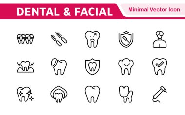 Diş Simgesi Ayarlandı. Diş muayeneleri için canlı ve profesyonel ikonların kapsamlı bir koleksiyonu, hasta iletişimi için mükemmel bir oral sağlık farkındalığı..