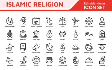 Islamic Icon Set. A beautifully crafted collection of icons reflecting Islamic culture and traditions, educational materials, apps, and websites, and Islamic community. clipart