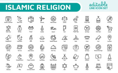 Islamic Icon Set. A beautifully crafted collection of icons reflecting Islamic culture and traditions, educational materials, apps, and websites, and Islamic community. clipart