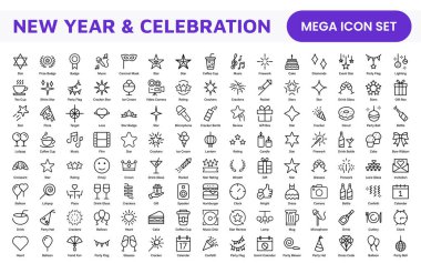 Yeni Yıl ve Kutlama Simgesi Ayarları. Kutlamaları geliştirmek için, parti davetleri, etkinlik promosyonları ve tatil temalı projeler için mükemmel tasarlanmış canlı simgelerden oluşan bir festival koleksiyonu..