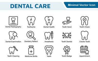 Diş Simgesi Ayarlandı. Diş muayeneleri için canlı ve profesyonel ikonların kapsamlı bir koleksiyonu, hasta iletişimi için mükemmel bir oral sağlık farkındalığı..