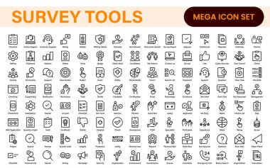 Anket geribildirimi, referans, müşteri ince çizgi simgeleri. Web sitesi pazarlama, logo, uygulama, şablon, ui, vs. için.