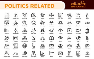 Siyaset Simgesi Seti: Siyasi temaları temsil eden kapsamlı bir ikon koleksiyonu, kampanya materyallerini, eğitim kaynaklarını ve sivil katılım girişimlerini geliştirmek için mükemmel.