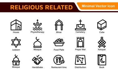 Religious Icon Set. A meaningful collection of icons representing various faiths and beliefs, perfect for enhancing educational materials, spiritual apps, and community outreach initiatives. clipart