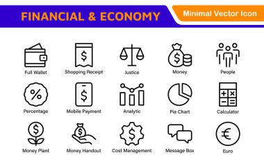 Finans ve Muhasebe Simgeleri Koleksiyonu. Para Yönetimi, Yatırım, Vergi ve İş Finansmanı için Vektör Bazlı Simgeler