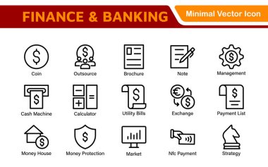 Finans ve Muhasebe Simgeleri Koleksiyonu. Para Yönetimi, Yatırım, Vergi ve İş Finansmanı için Vektör Bazlı Simgeler