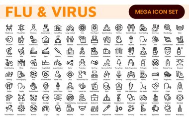 Grip Virüsü Simgesi Ayarlandı. Sağlık bilincini artırmak için tasarlanmış, tıbbi materyallerin, eğitim içeriğinin ve kamu sağlığı kampanyalarının geliştirilmesi için mükemmel bir ikon koleksiyonu.