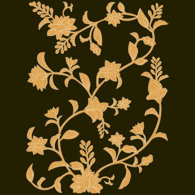 Siyah arka planda kahverengi ve sarı bir çiçek deseni.