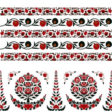 Parlak kırmızı ve siyah desenli, görkemli bir ağaç içeren, pürüzsüz sınırlar.