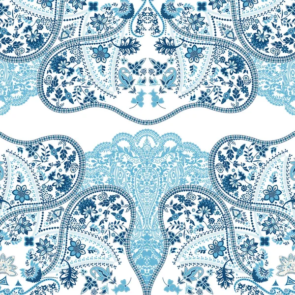 Beau Motif Papier Peint Floral Bleu Blanc — Image vectorielle