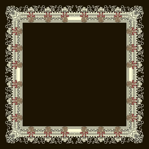 Een Vierkant Frame Met Een Mooi Bloemmotief Een Contrasterende Zwarte — Stockvector