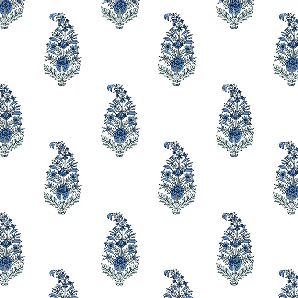 Ein Schönes Blaues Blumenmuster Auf Einem Knackig Weißen Hintergrund — Stockvektor