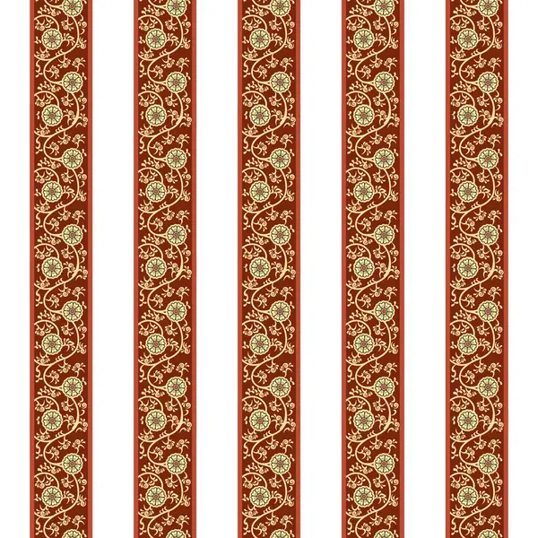 Canlı kırmızı ve altın çizgili bir çiçek kenarı güzel çiçek desenleriyle süslenmiş.