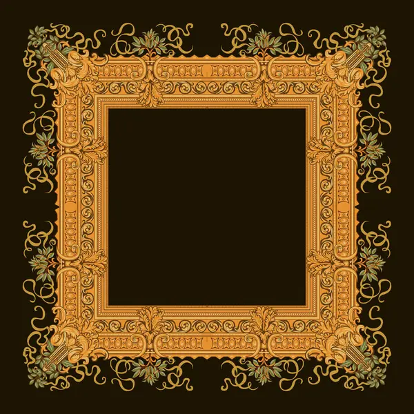 Illustration Ornate Gold Frame Black Background — Stock Vector