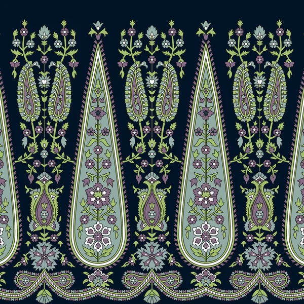 Design Paisley Vibrant Sur Fond Sombre Bordure Sans Couture Répétée — Image vectorielle