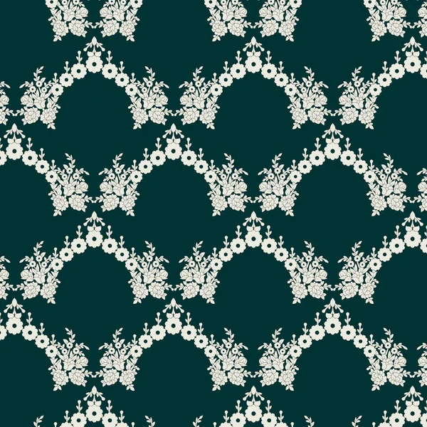 Motif Vert Blanc Avec Des Fleurs Blanches Répétées Sans Couture — Image vectorielle