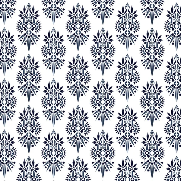 Motif Géométrique Floral Bleu Blanc Sur Fond Blanc — Image vectorielle