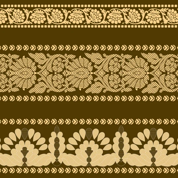 Декоративні Золотисті Кордони Квітковими Листовими Мотивами — стоковий вектор