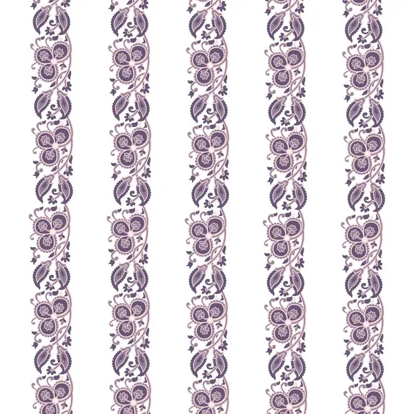 Sebuah Wallpaper Bergaris Garis Ungu Dan Putih Dengan Pola Bunga - Stok Vektor