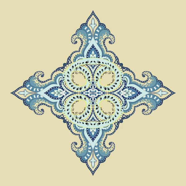 Сине Белый Орнаментальный Дизайн Бежевом Фоне — стоковый вектор